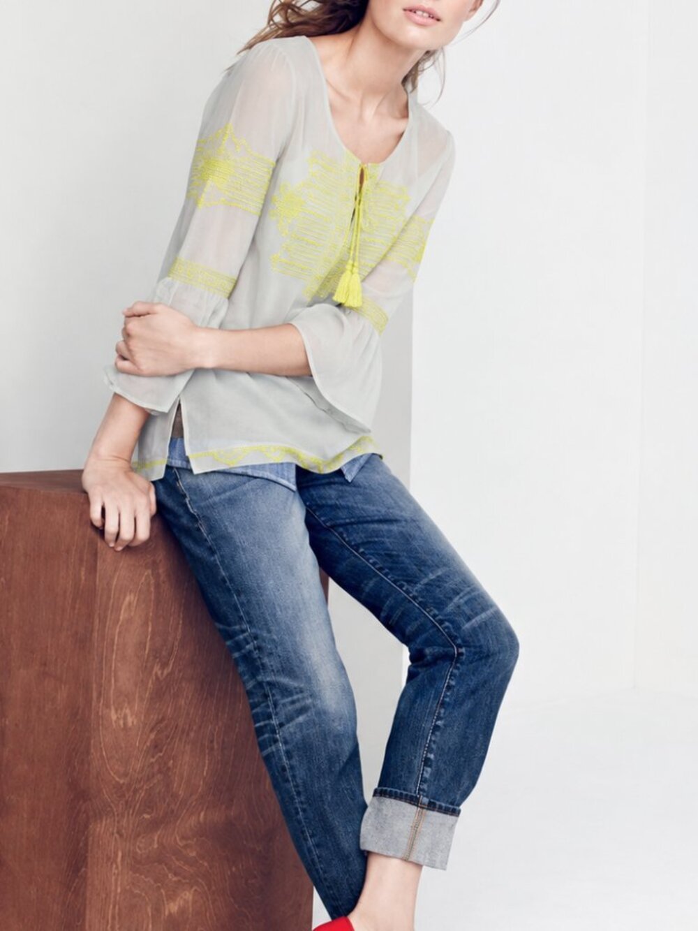 Embroidered Silk Tunic with Tassels (3010)